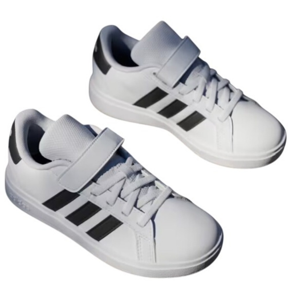 Adidas‎ Grand Court 2.0 Shoes White Black Hook Loop Sneakers Toddler Youth - Picture 4 of 5
